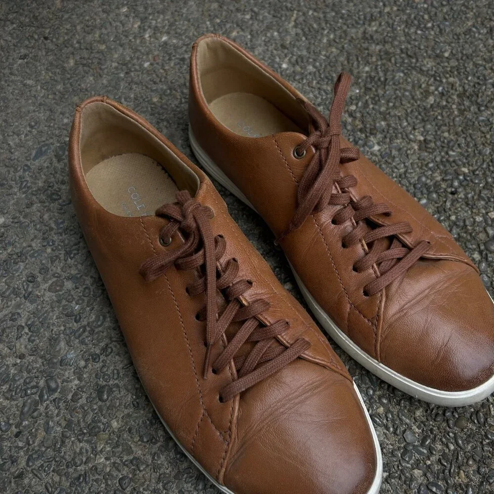 Cole Haan Grand OS Crosscourt II Sneaker British Tan Leather Lace Up Size 9.5